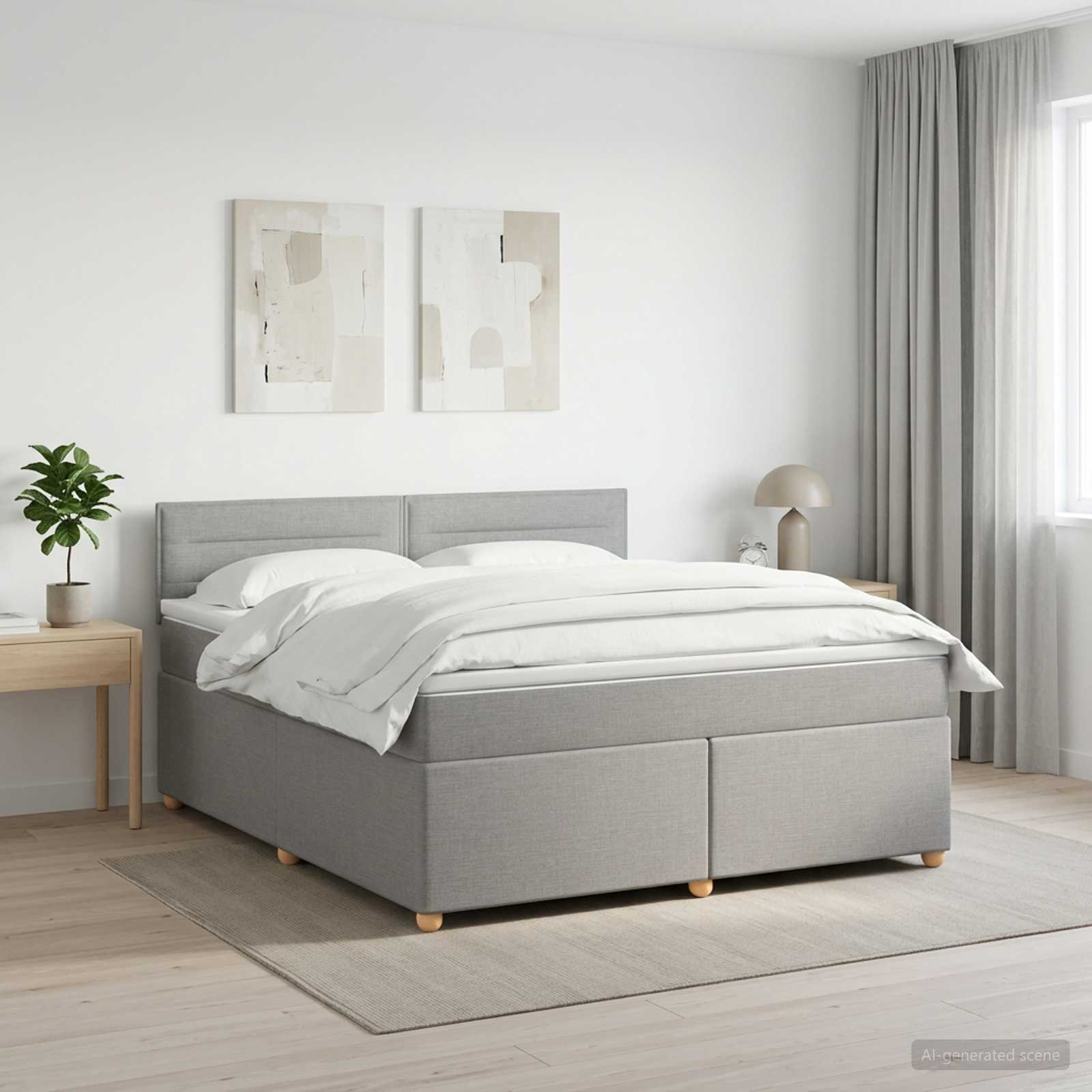 Boxmadras med topmadras Lysegr 140 x 200 cm Stof
