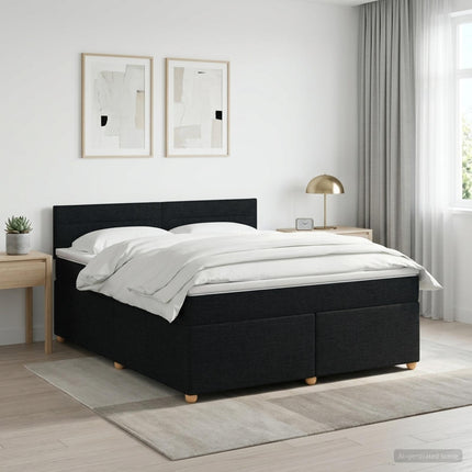 Boxmadras med topmadras med hovedgærde Sort 160 x 200 cm Stof