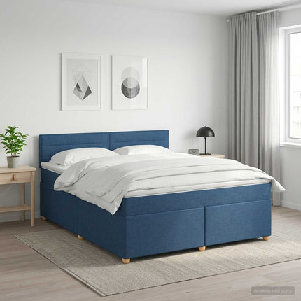 Boxmadras med topmadras med hovedgærde Blå 160 x 200 cm Stof