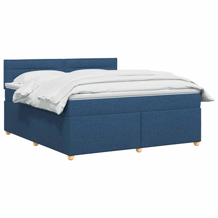 Boxmadras med topmadras med hovedgærde Blå 180 x 200 cm Stof