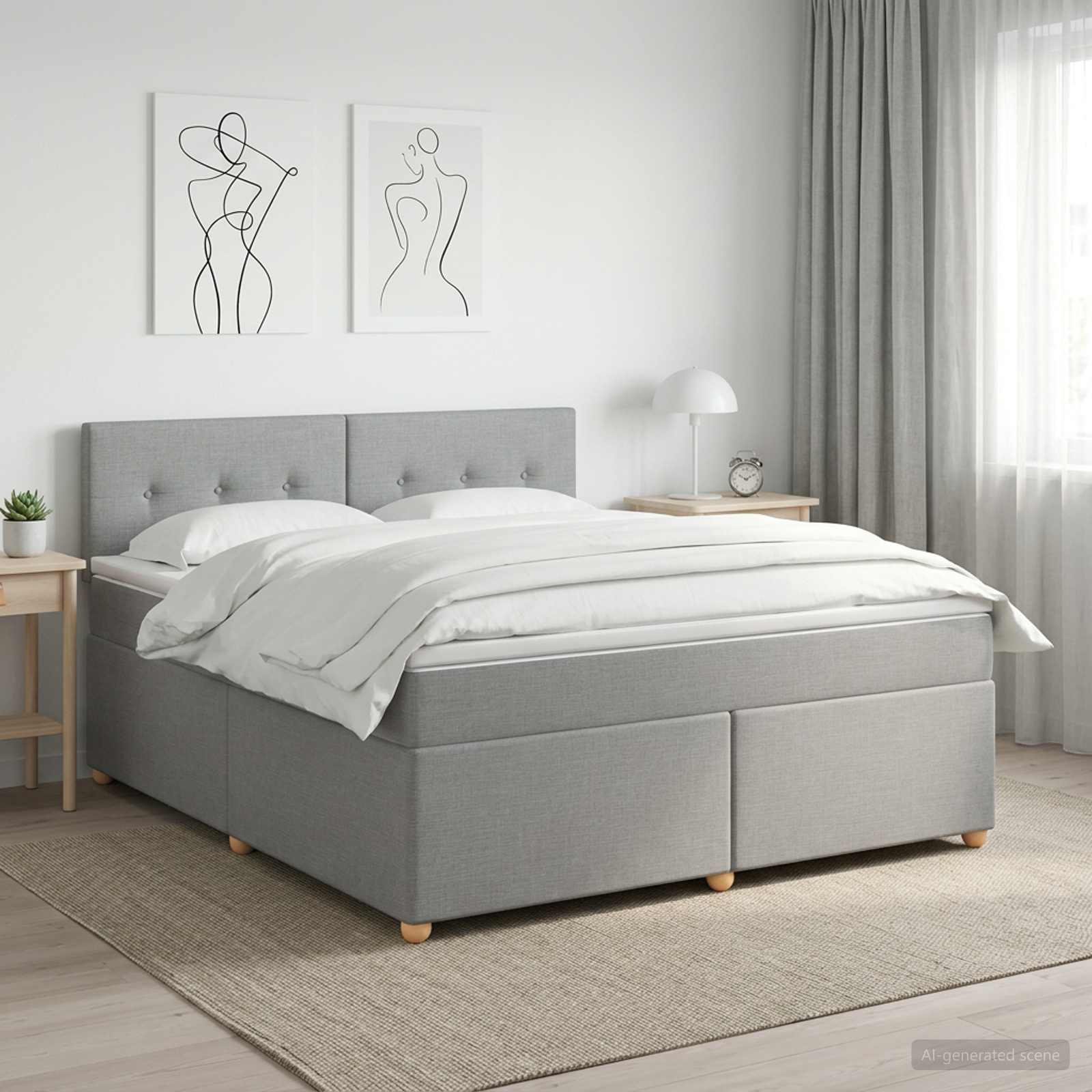 Boxmadras med topmadras Lysegr 160 x 200 cm Stof