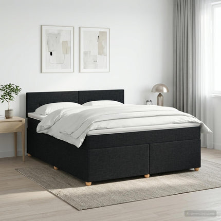 Boxmadras med topmadras med hovedgærde Sort 160 x 200 cm Stof