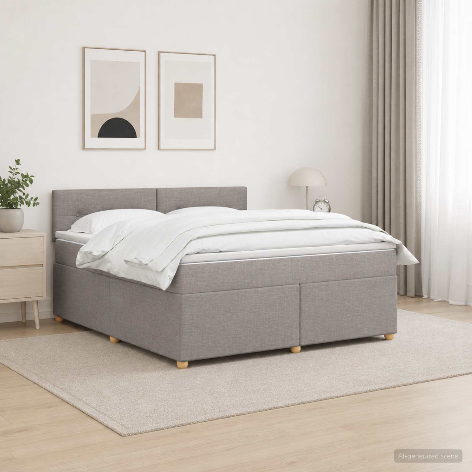 Seng med madras og topmadras 160 x 200 cm gråbrun stof