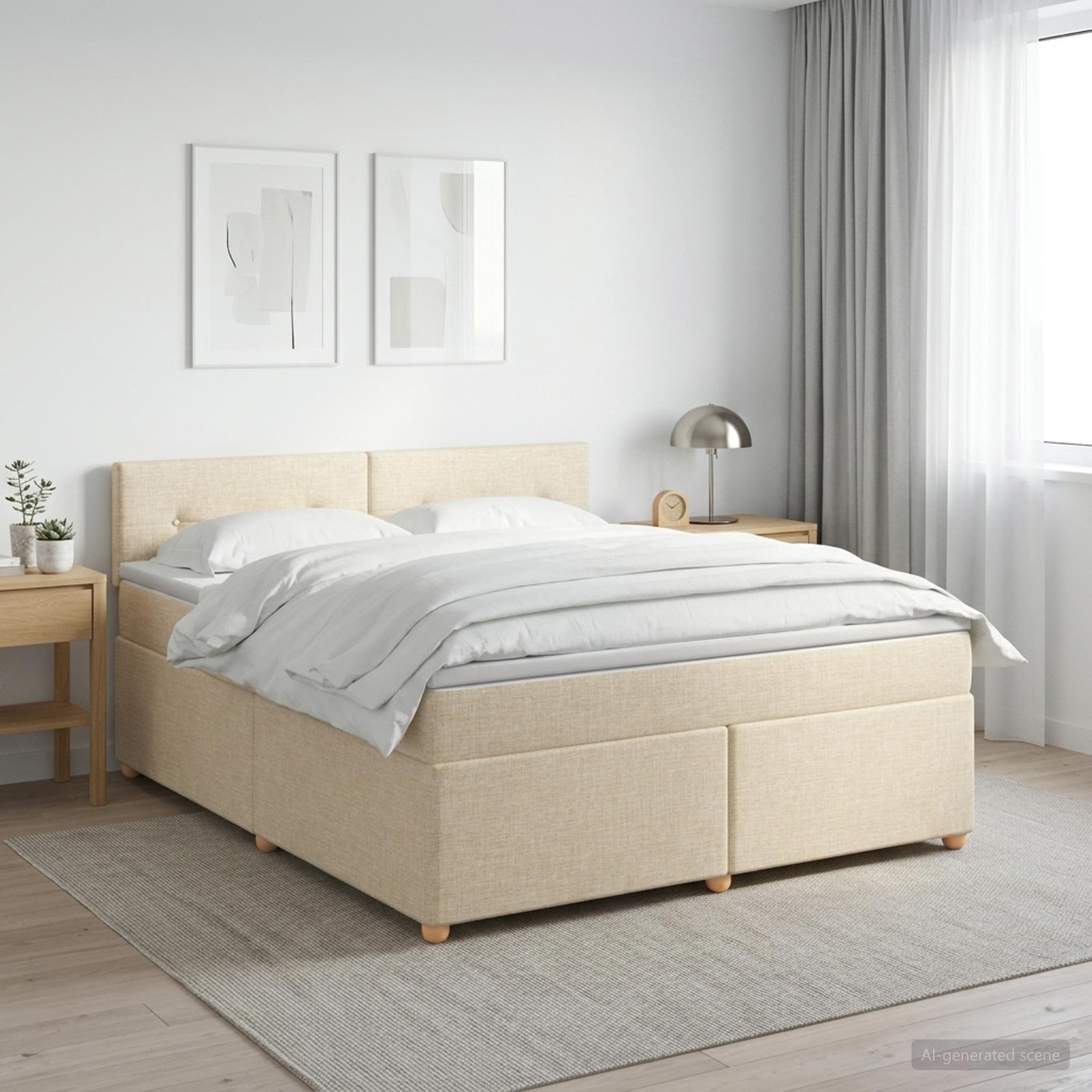 Boxmadras med topmadras Cremefarvet 140 x 190 cm Stof