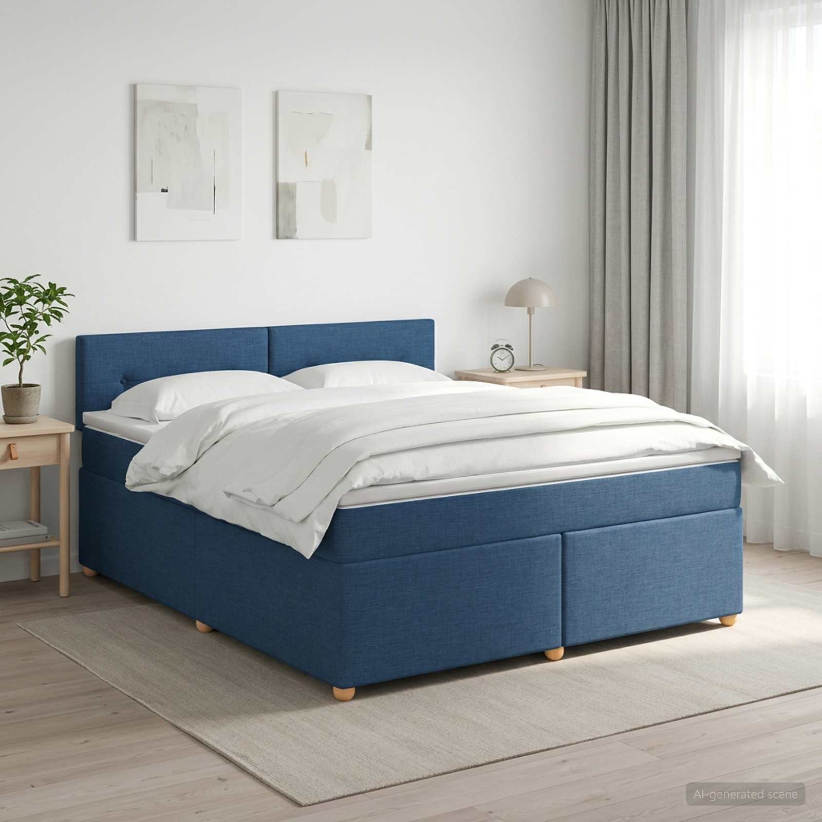 Boxmadras med topmadras med hovedgrde Bl 160 x 200 cm Stof
