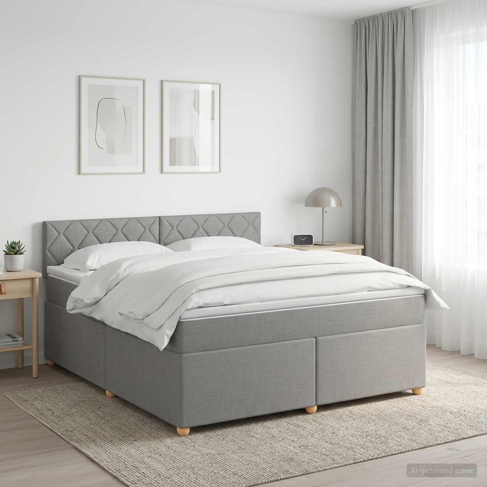 Boxmadras med topmadras Lysegr 180 x 200 cm Stof