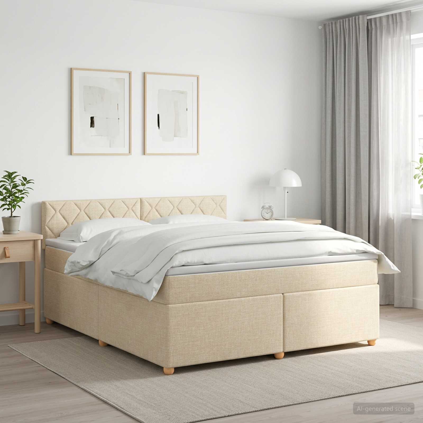 Boxmadras med topmadras Cremefarvet 160 x 200 cm Stof