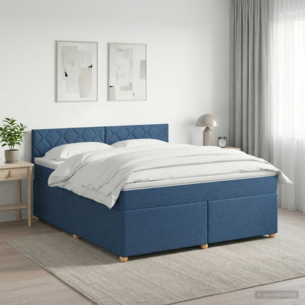 Boxmadras med topmadras med hovedgærde Blå 140 x 190 cm Stof
