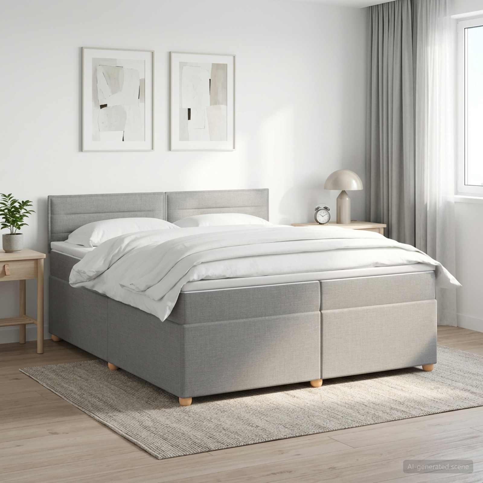 Boxmadras med topmadras Lysegr 200 x 200 cm Stof