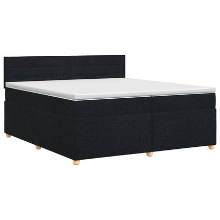 Boxmadras med topmadras med hovedgærde Sort 200 x 200 cm Stof