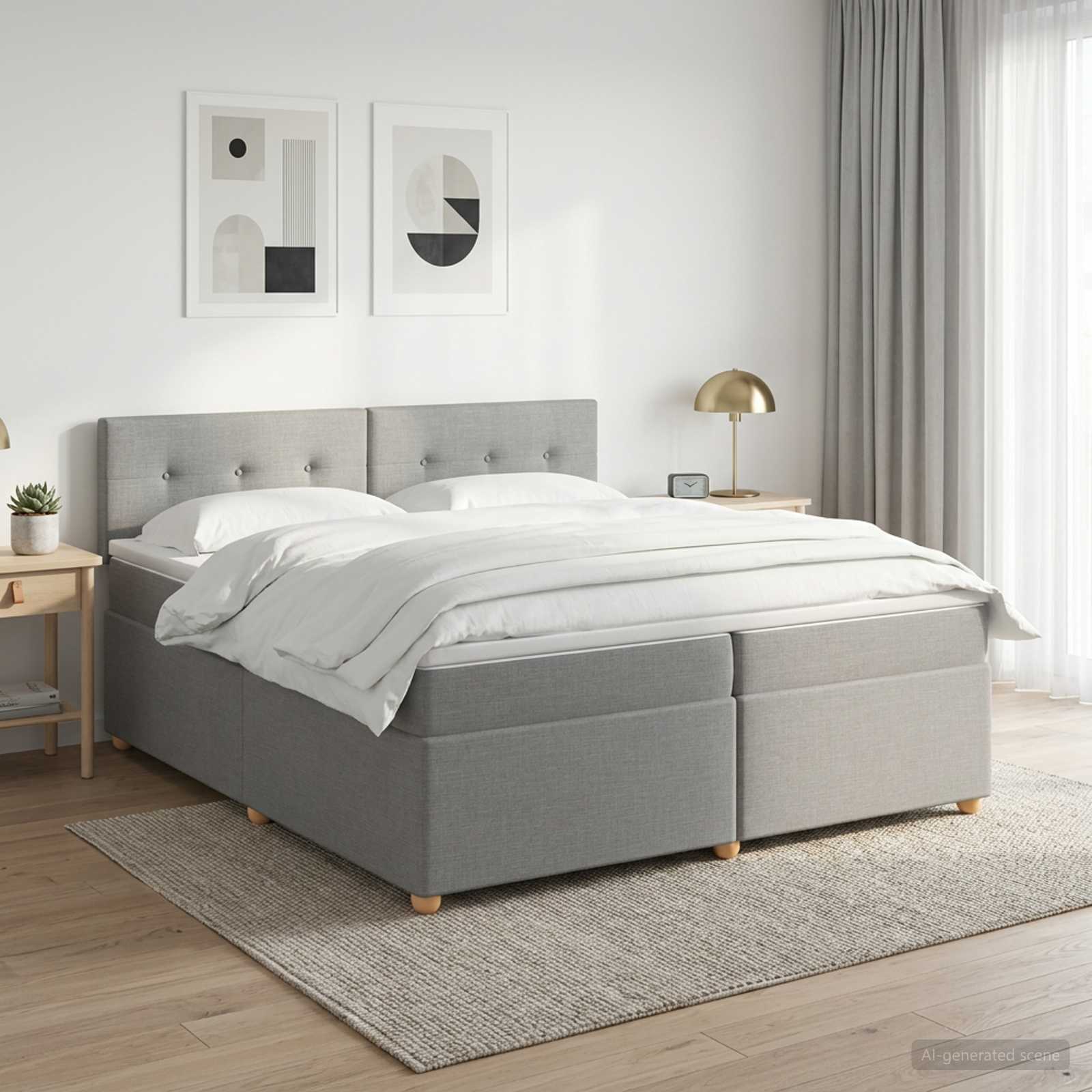 Boxmadras med topmadras Lysegr 200 x 200 cm Stof