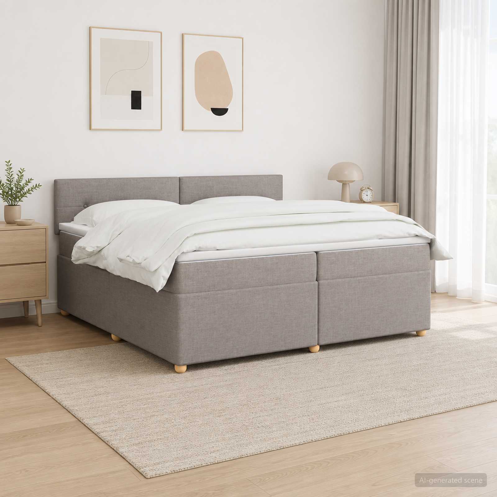 Kontinentalseng med topmadras 200 x 200 cm i stof - gråbrun