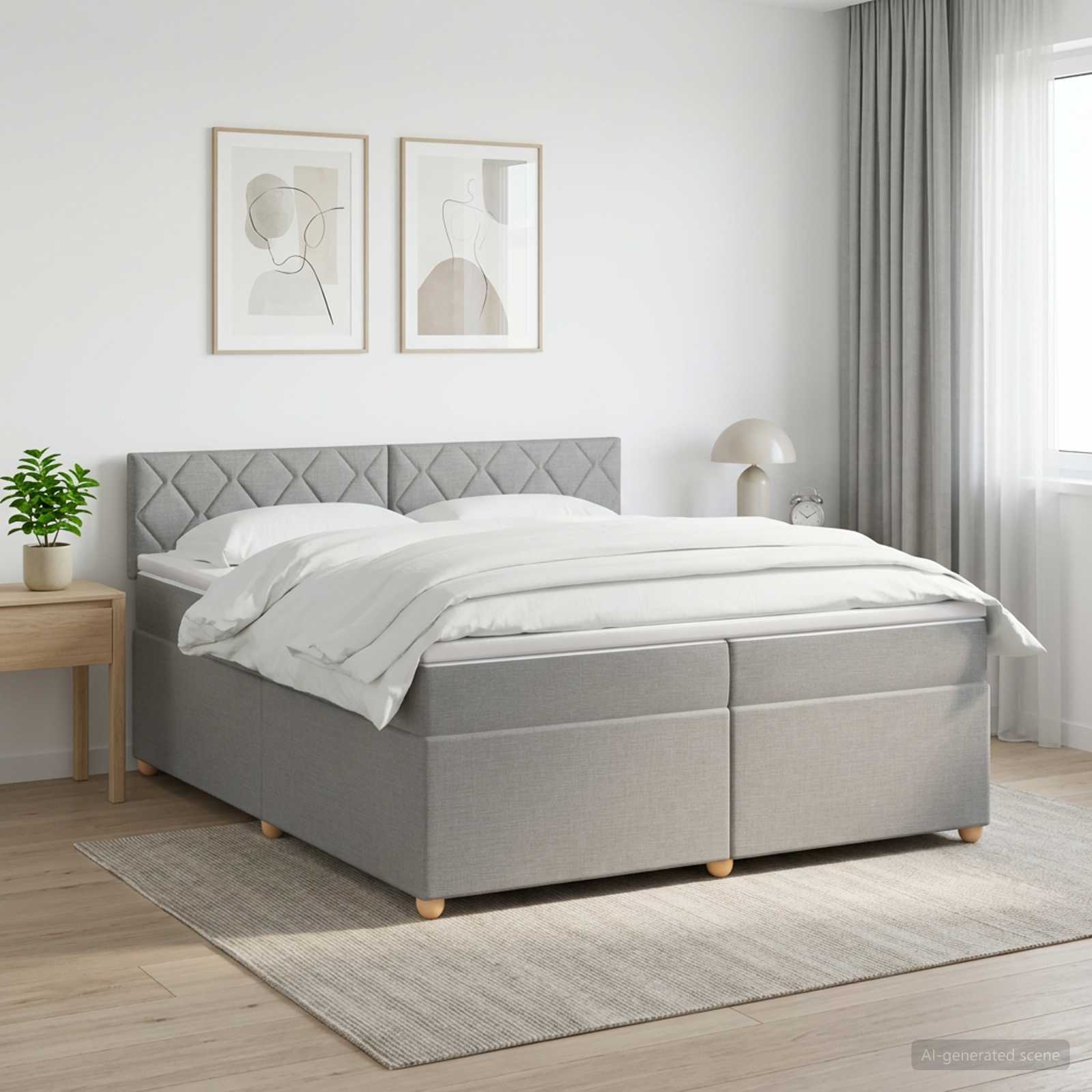 Boxmadras med topmadras Lysegr 200 x 200 cm Stof