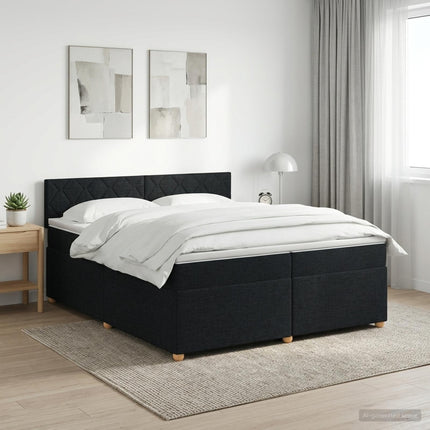 Boxmadras med topmadras med hovedgærde Sort 200 x 200 cm Stof