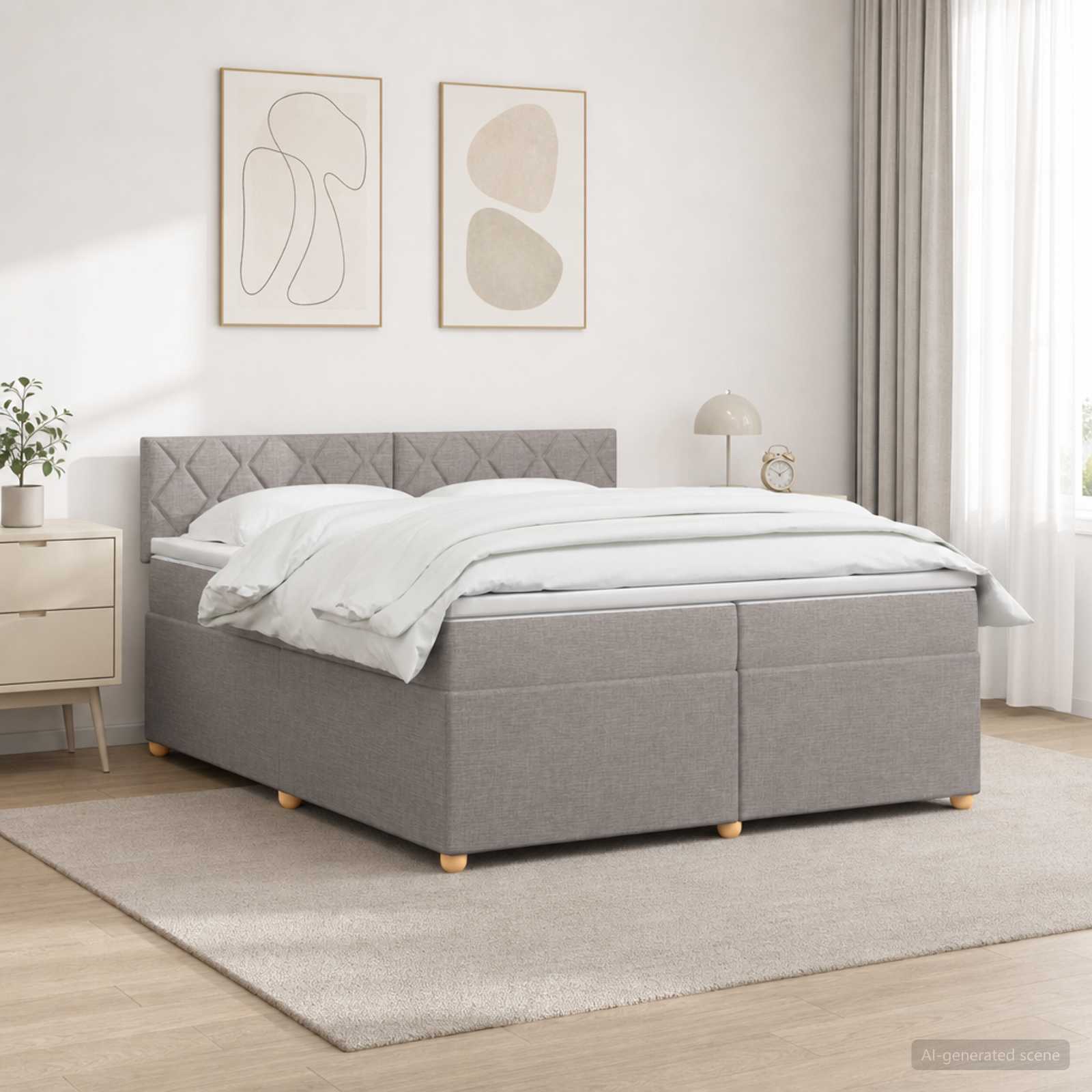 Kontinentalseng med topmadras 200 x 200 cm i stof - gråbrun