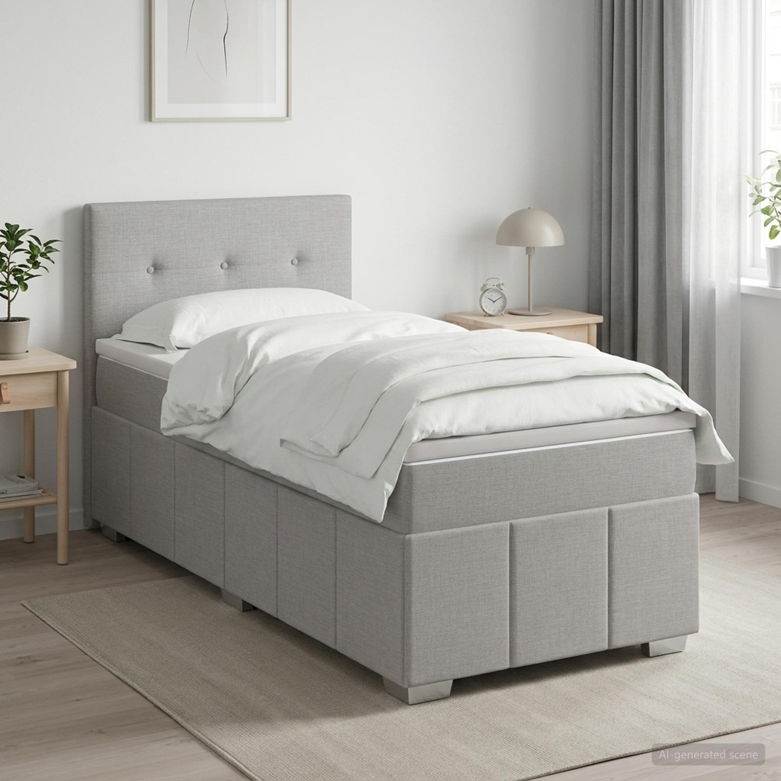 Boxmadras med topmadras Lysegr 100 x 200 cm Stof