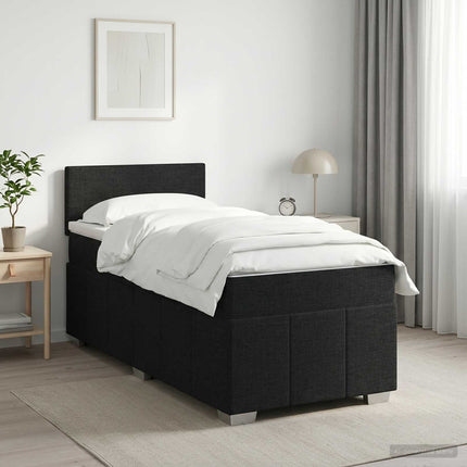 Boxmadras med topmadras med hovedgærde Sort 90 x 190 cm Stof
