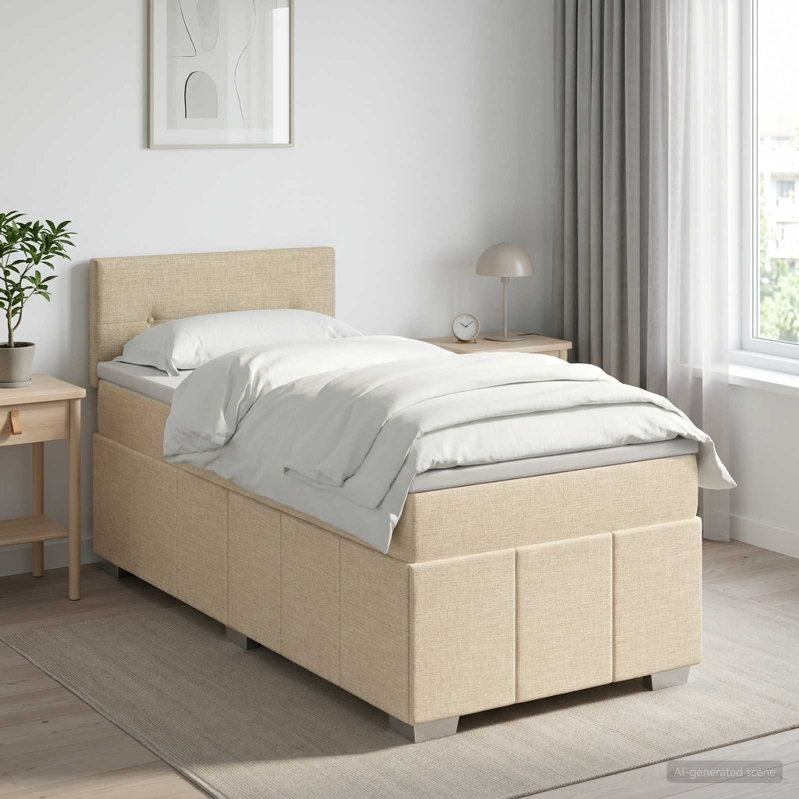 Boxmadras med topmadras Cremefarvet 90 x 200 cm Stof