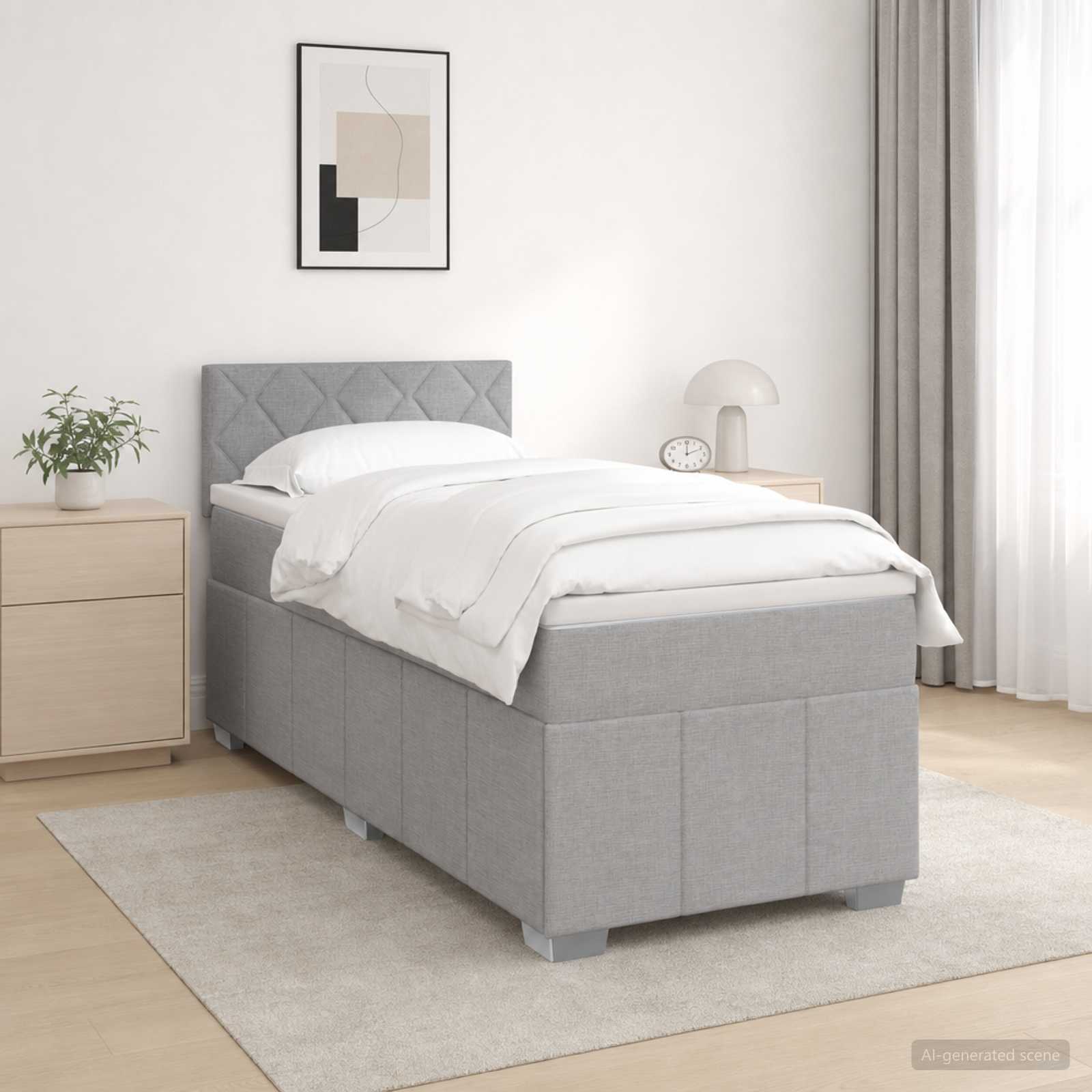 Boxmadras med topmadras Lysegr 100 x 200 cm Stof