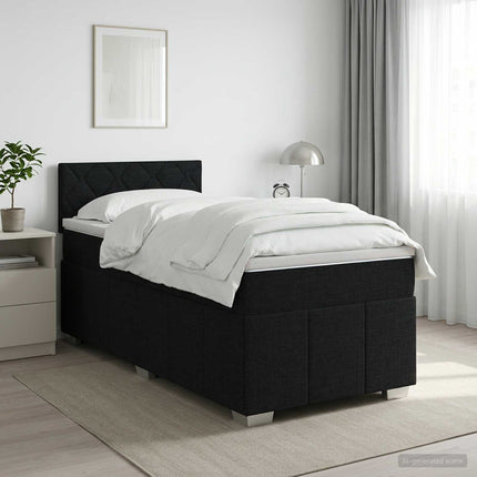Boxmadras med topmadras med hovedgærde Sort 90 x 190 cm Stof