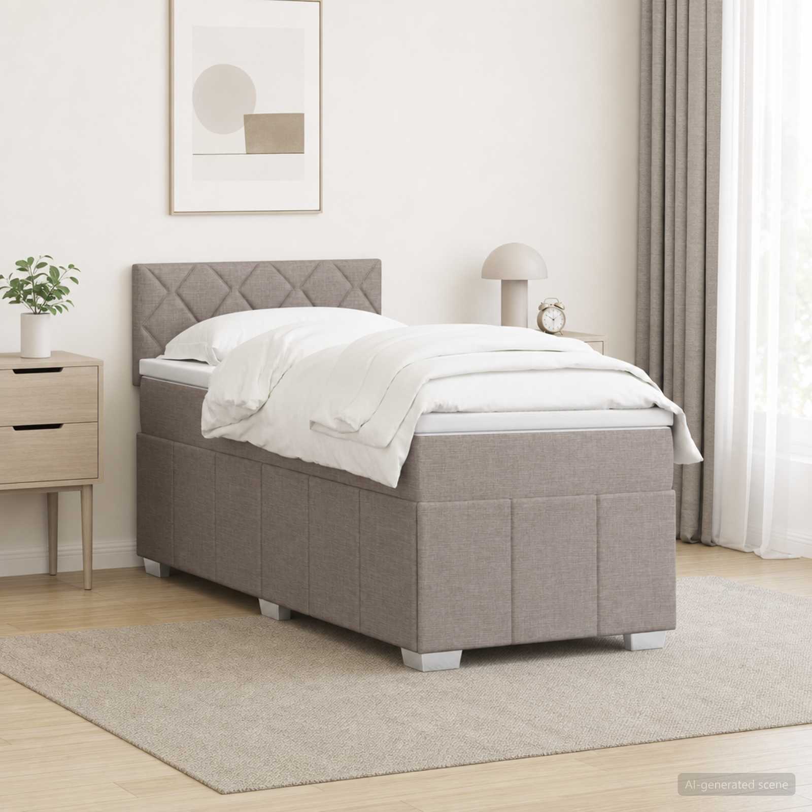 Boxmadras med topmadras Grbrun 100 x 200 cm Stof