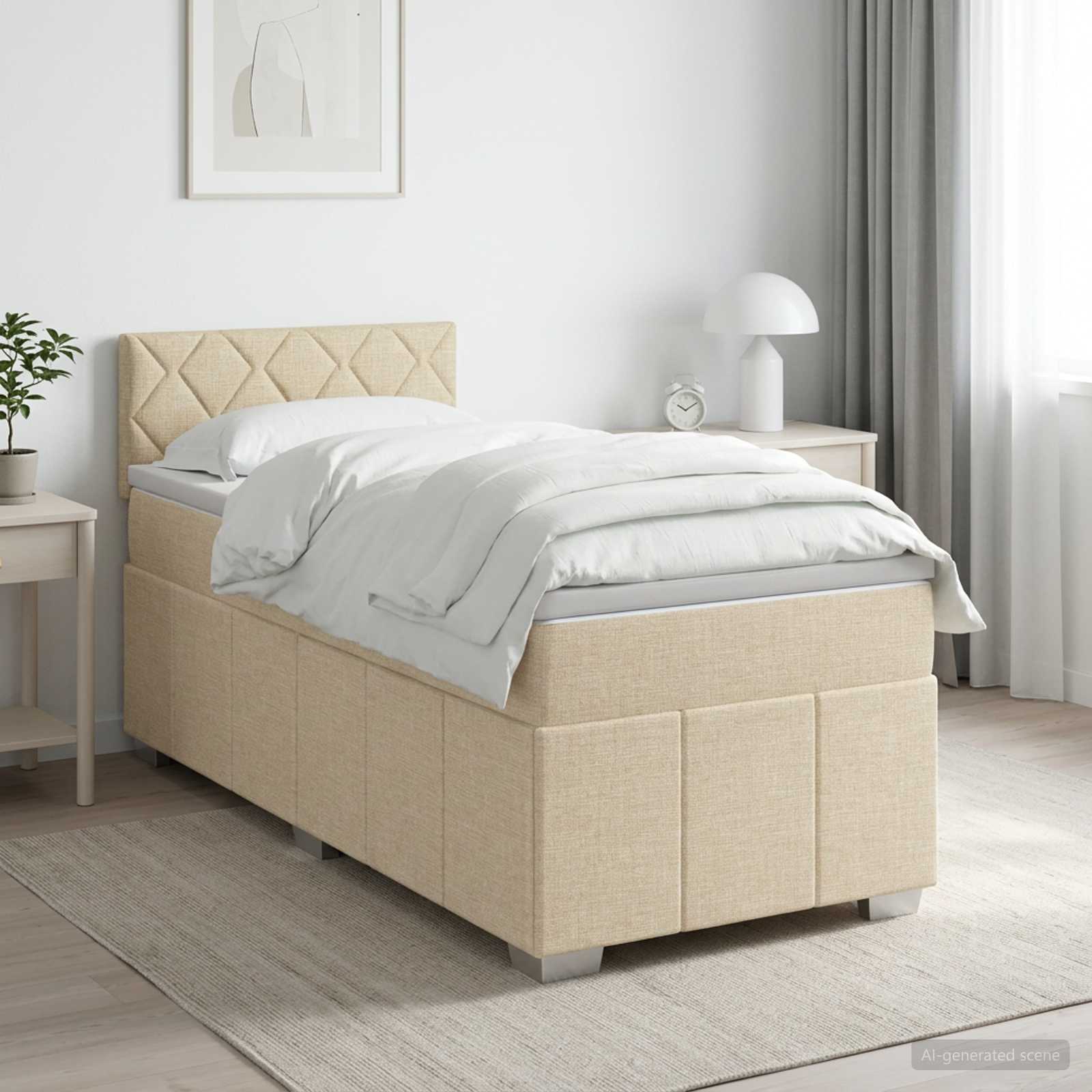 Kontinentalseng med madras og topmadras 100 x 200 cm - cremefarvet stof