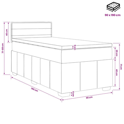 Boxmadras med topmadras med hovedgærde Sort 90 x 190 cm Stof