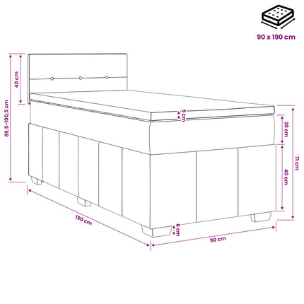 Boxmadras med topmadras Mørkegrå 90 x 190 cm Stof