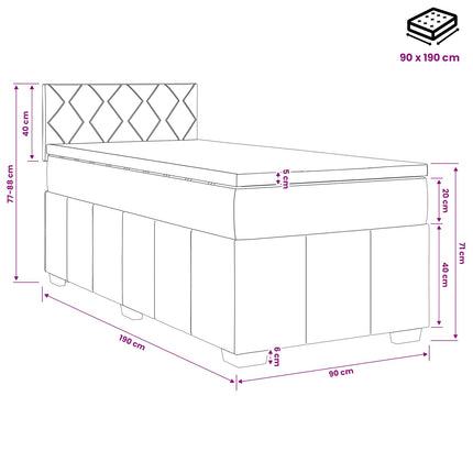 Boxmadras med topmadras Mørkegrå 90 x 190 cm Stof