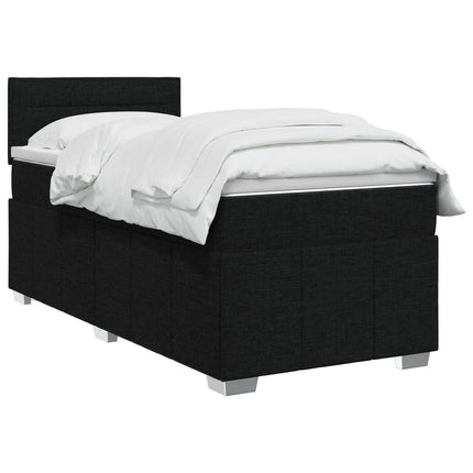Boxmadras med topmadras med hovedgærde Sort 90 x 200 cm Stof