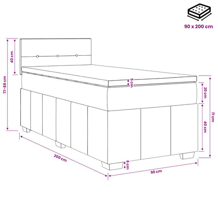 Boxmadras med topmadras Cremefarvet 90 x 200 cm Stof