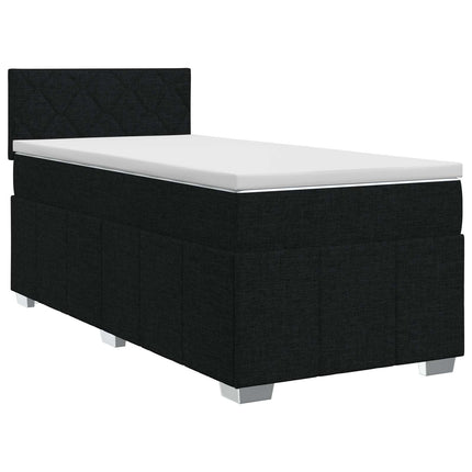 Boxmadras med topmadras med hovedgærde Sort 90 x 200 cm Stof