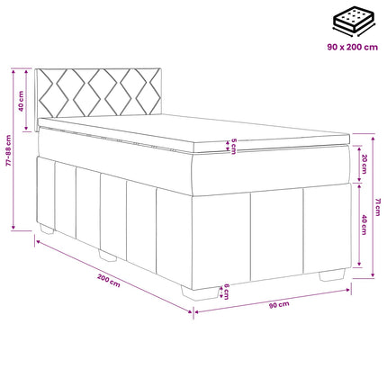 Boxmadras med topmadras med hovedgærde Sort 90 x 200 cm Stof