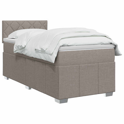 Boxmadras med topmadras med hovedgærde Gråbrun 90 x 200 cm Stof