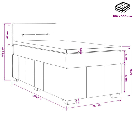 Boxmadras med topmadras Cremefarvet 100 x 200 cm Stof