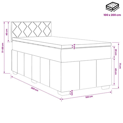Boxmadras med topmadras med hovedgærde Sort 100 x 200 cm Stof