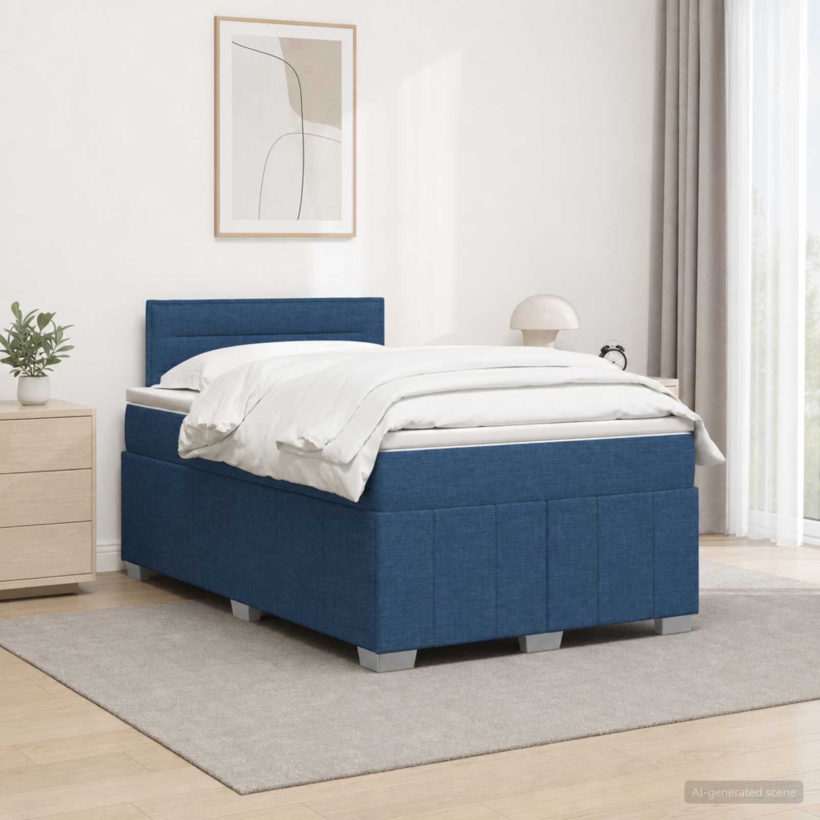 Boxmadras med topmadras med hovedgrde Bl 120 x 200 cm Stof