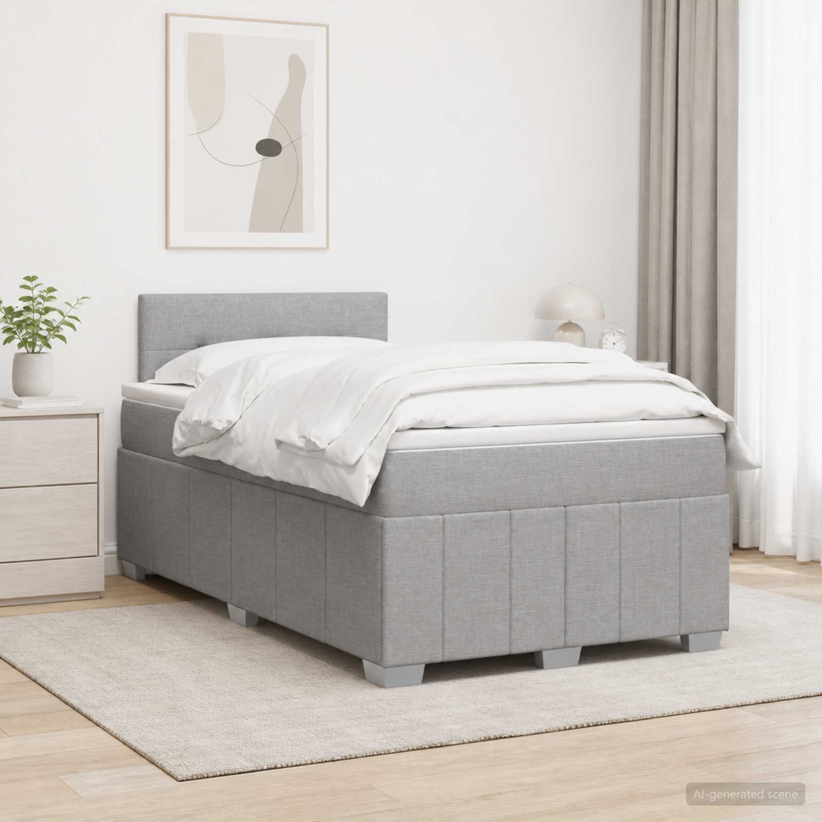 Boxmadras med topmadras Lysegr 120 x 190 cm Stof