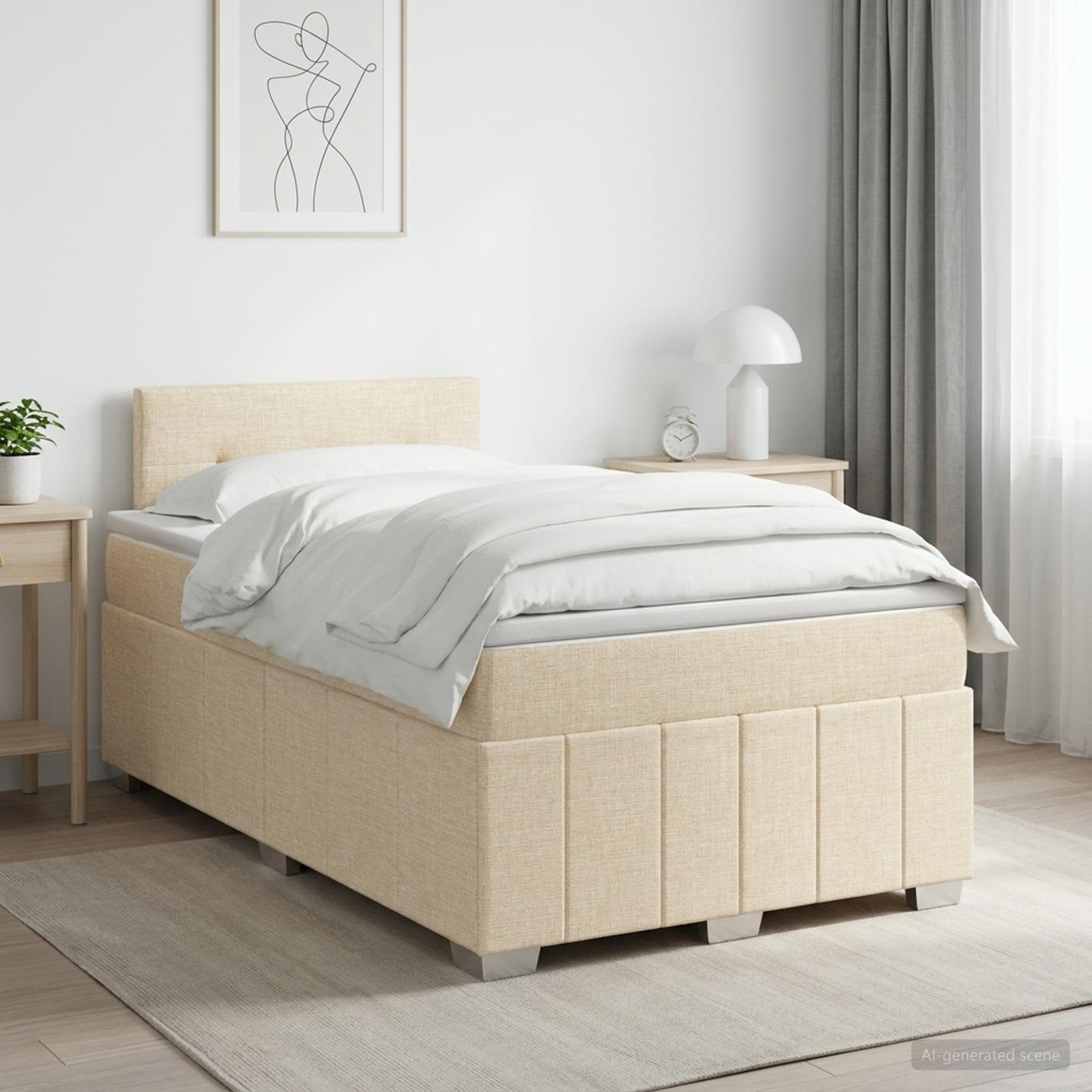 Boxmadras med topmadras Cremefarvet 120 x 190 cm Stof