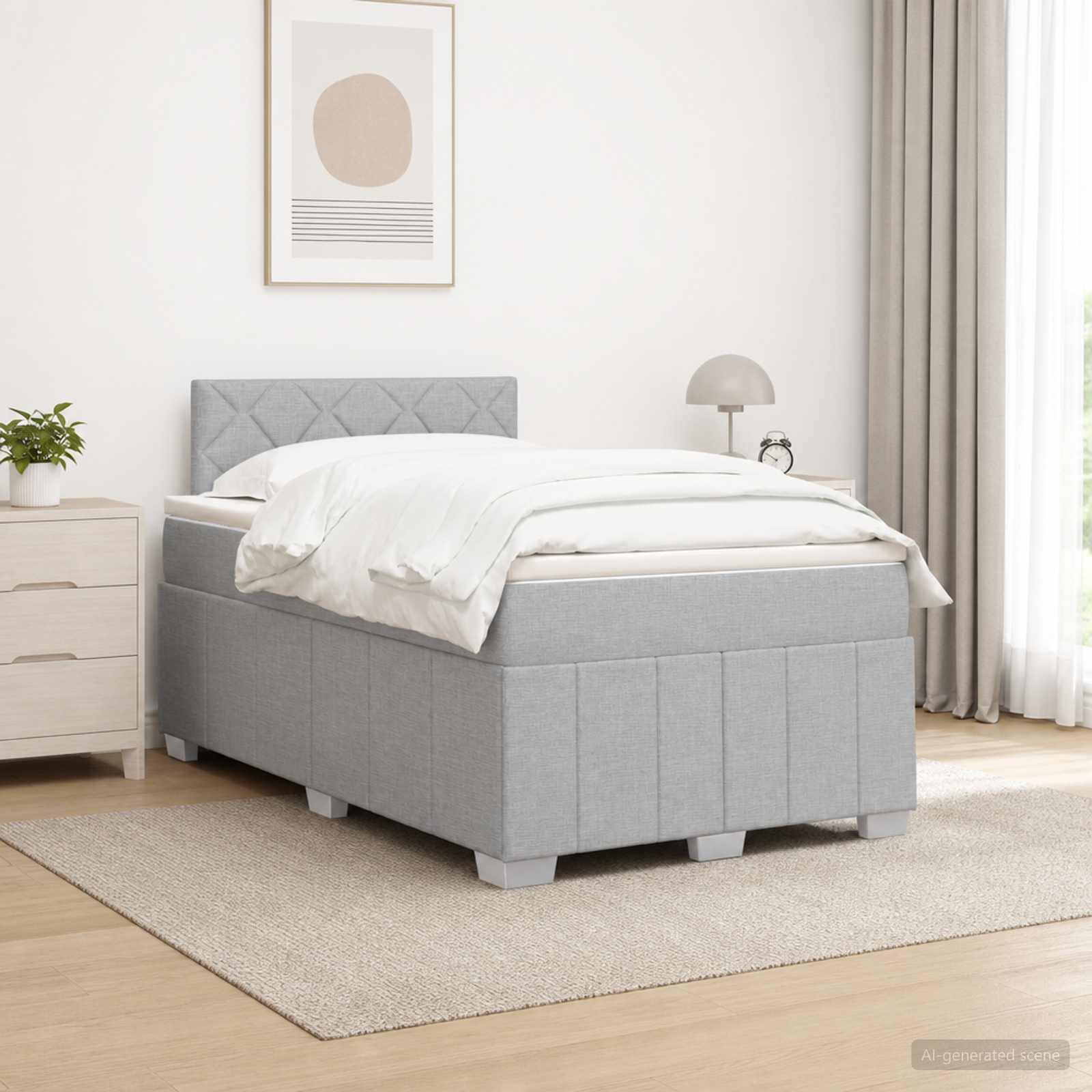 Boxmadras med topmadras Lysegr 120 x 190 cm Stof