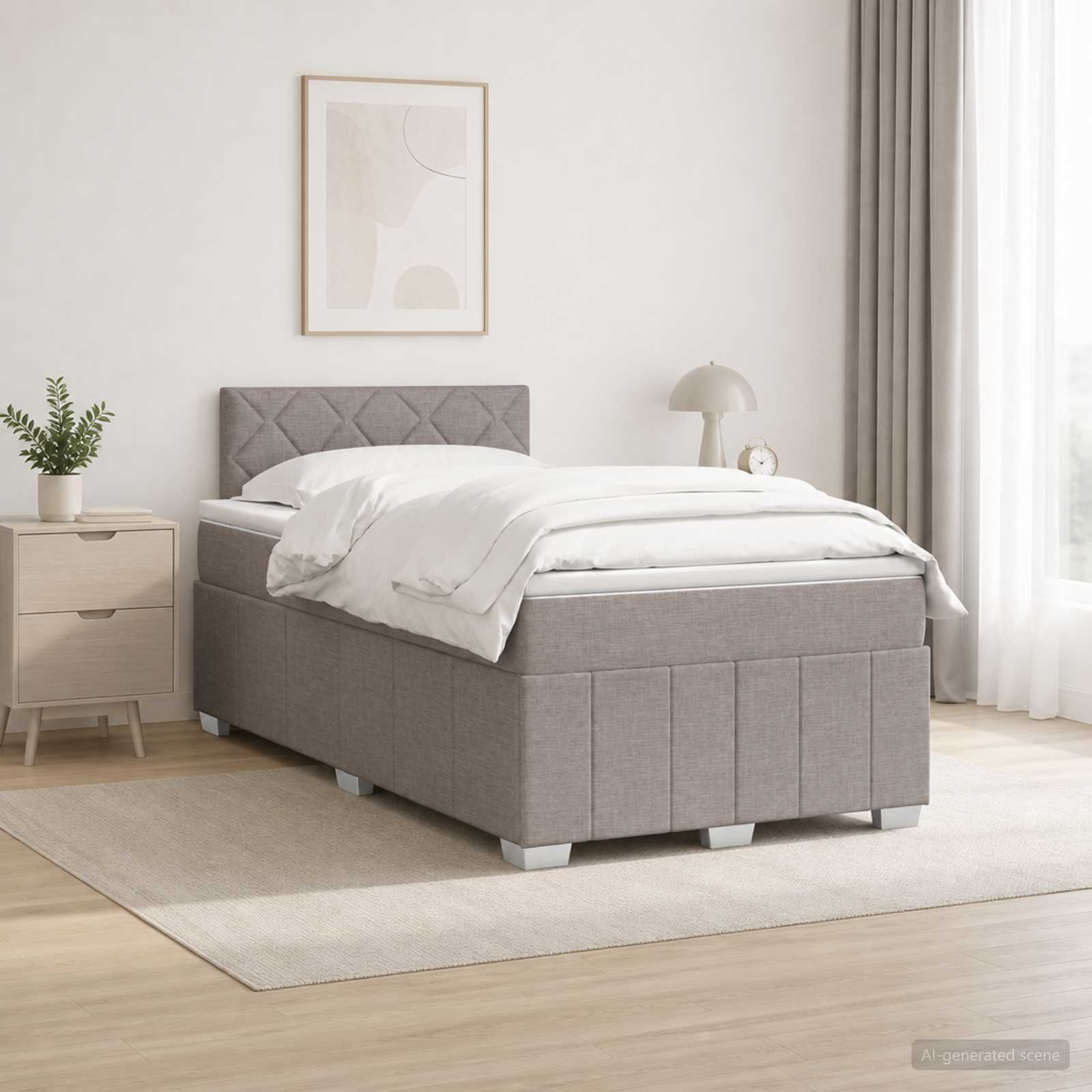 Boxmadras med topmadras Grbrun 120 x 200 cm Stof