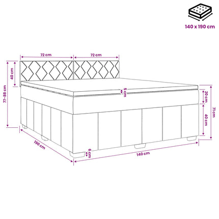 Boxmadras med topmadras Mørkegrå 140 x 190 cm Stof