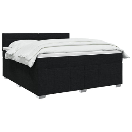 Boxmadras med topmadras med hovedgærde Sort 160 x 200 cm Stof