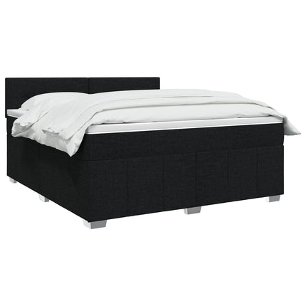 Boxmadras med topmadras med hovedgærde Sort 160 x 200 cm Stof