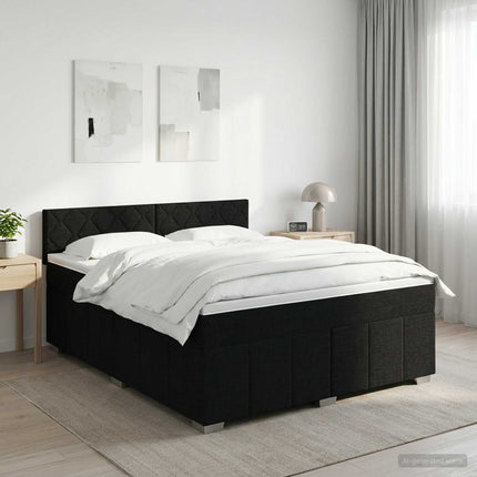Boxmadras med topmadras med hovedgærde Sort 160 x 200 cm Stof