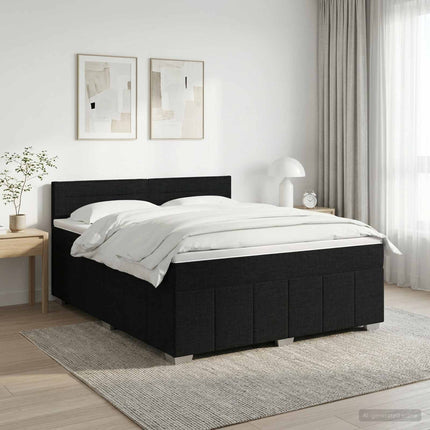 Boxmadras med topmadras med hovedgærde Sort 140 x 200 cm Stof