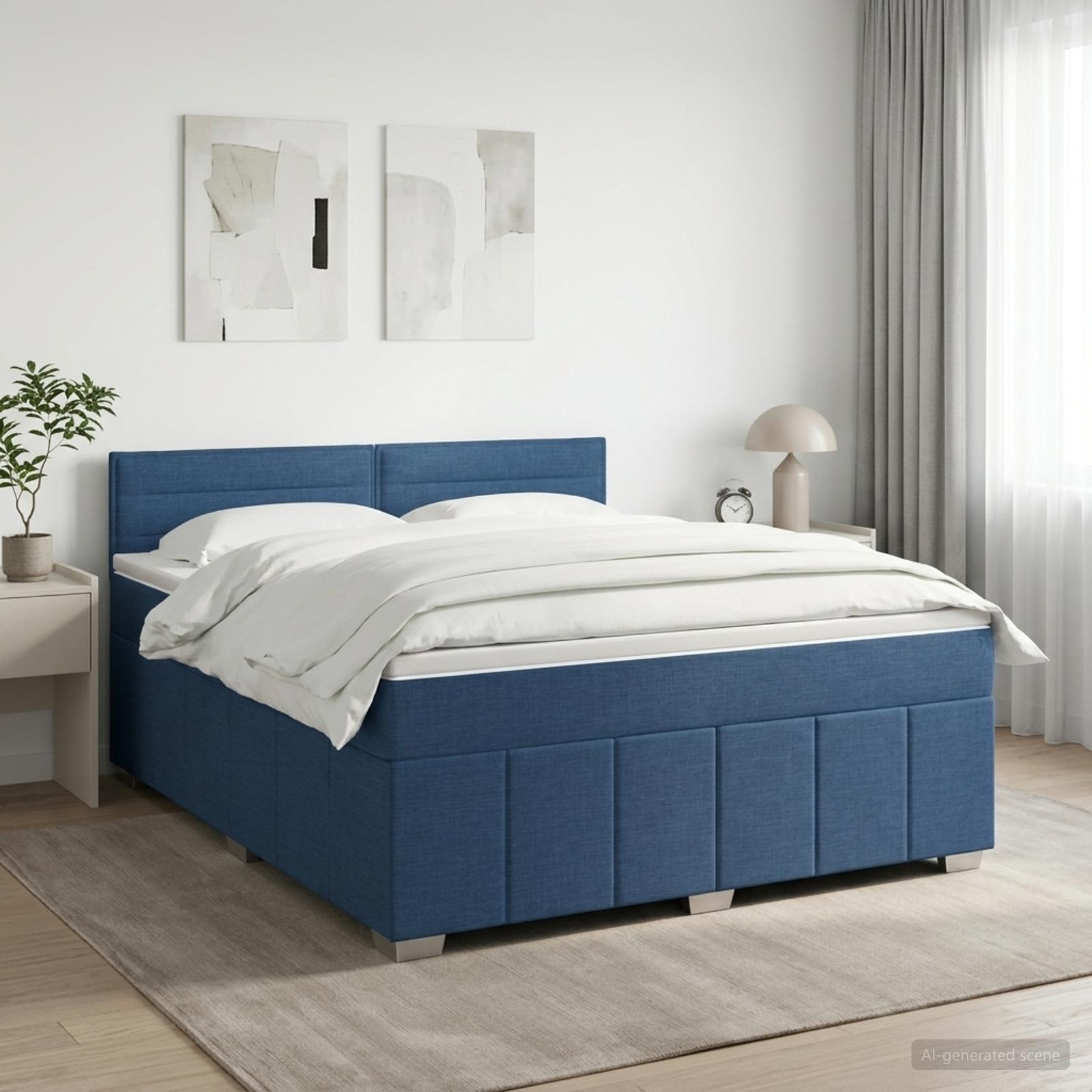 Boxmadras med topmadras med hovedgrde Bl 160 x 200 cm Stof