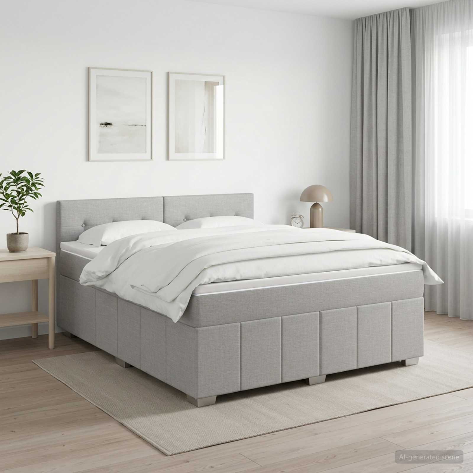 Boxmadras med topmadras Lysegr 140 x 190 cm Stof