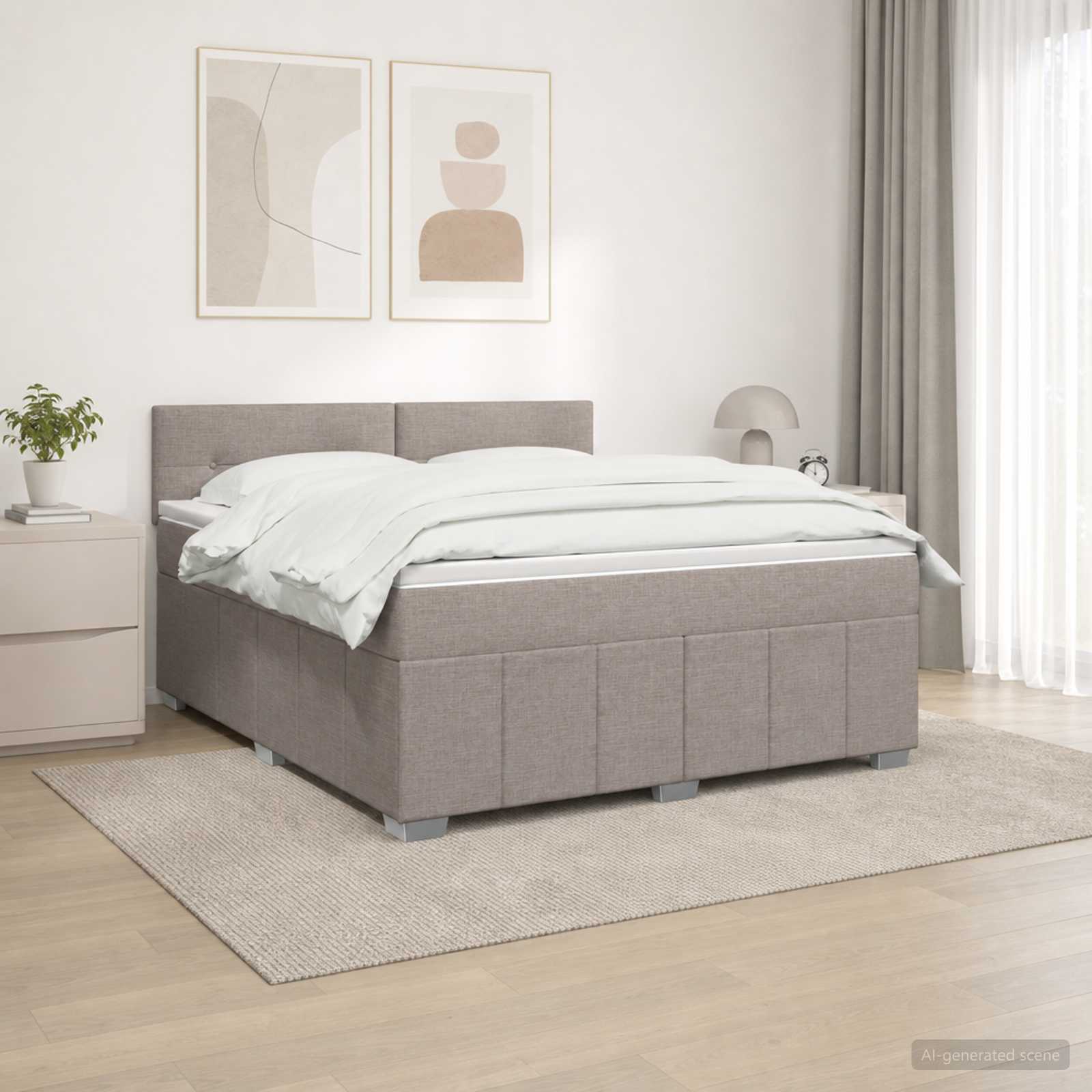 Kontinentalseng med madras og topmadras 160 x 200 cm i stof - gråbrun