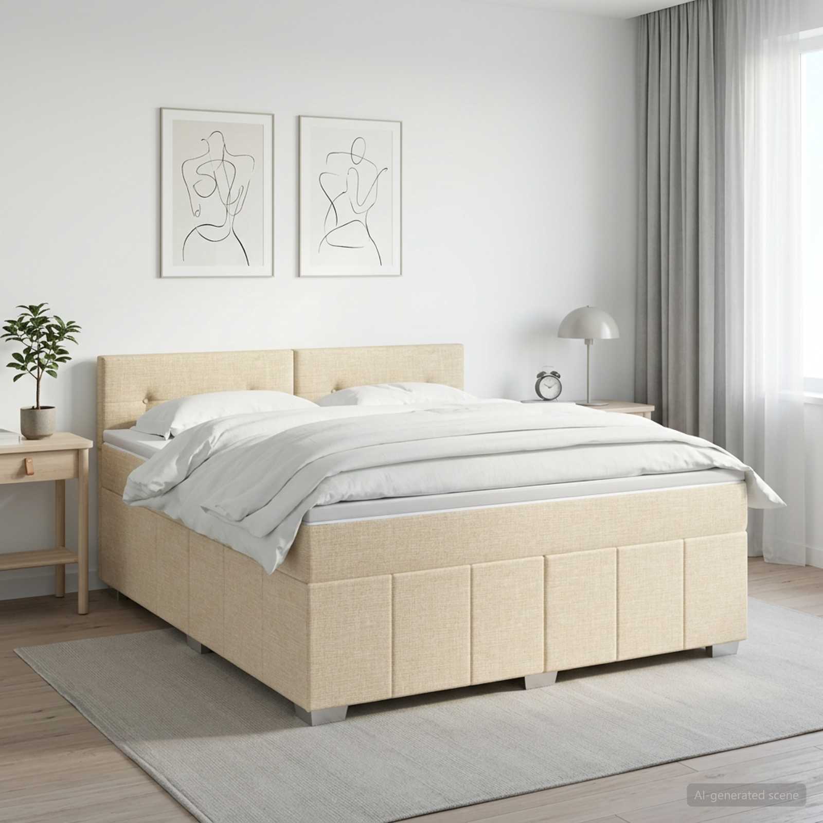 Boxmadras med topmadras Cremefarvet 140 x 190 cm Stof